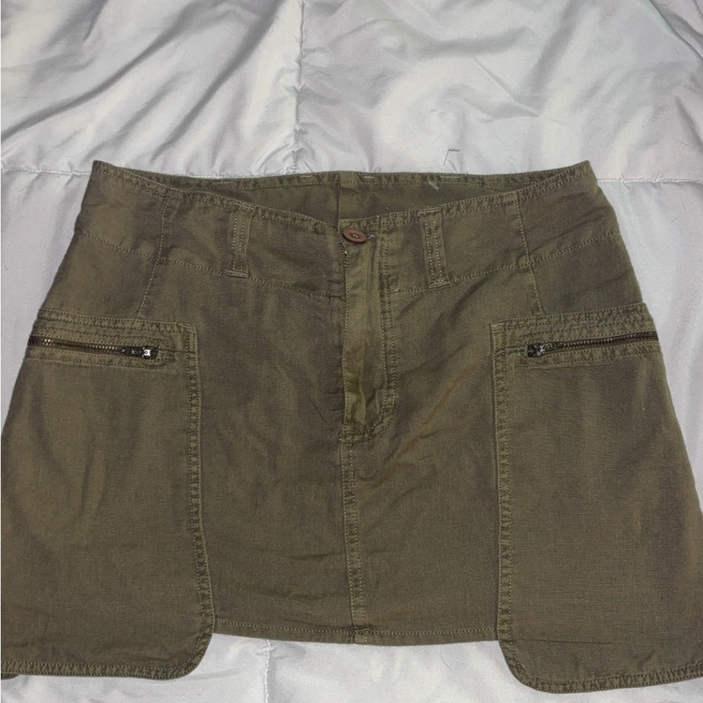 Olive Green Mini Skirt with Zip Pockets